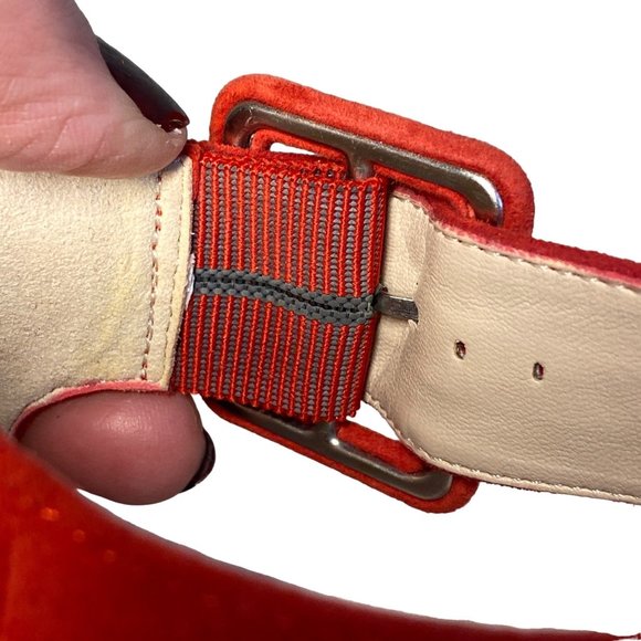 pelle moda pink/red Berlin Toe Block Heel Suede Ankle Strap Dress Sandals 7.5 - Picture 4 of 14